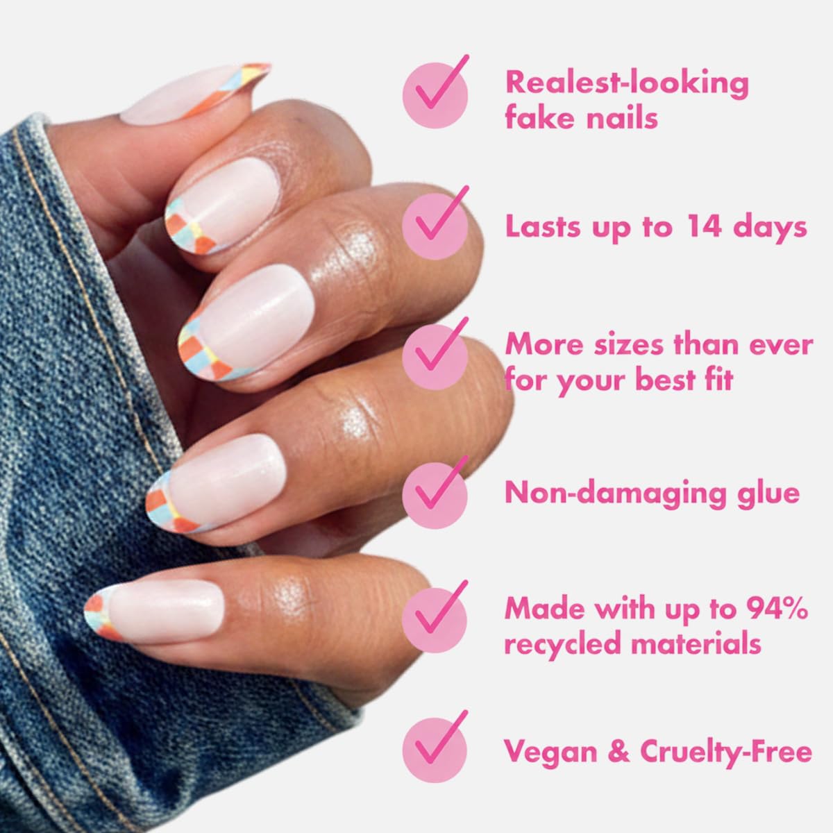 Olive & June close-up of nail surface and curve benefit: realistic natural-looking finish