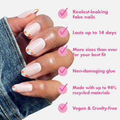 Olive & June close-up of nail surface and curve benefit: realistic natural-looking finish