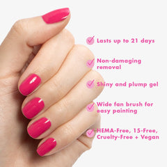 Olive & June pedicure toes painted XOXO Hot Pink illustrating long-lasting wear
