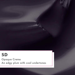 Olive & June label close-up highlighting Plum Purple SD and HEMA-free ingredient benefit