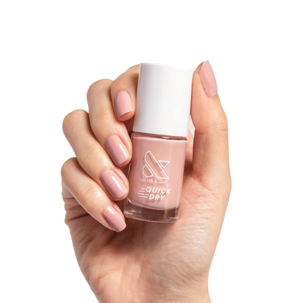 Olive & June front packaging showing Poodle Pink color and quick-dry benefit