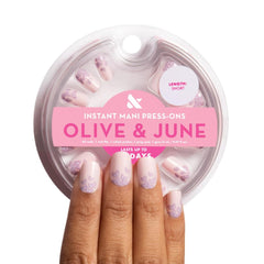 olive & june front packaging showing press-ons and tools for a salon-quality result