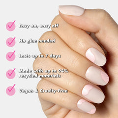 Olive & June press-on nails worn on hand showing realistic natural finish