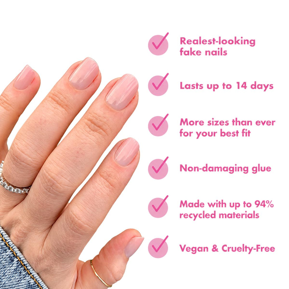 Olive & June press-on nail texture detail showing smooth finish and natural look benefit