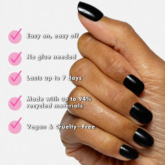 Olive & June press-ons being applied to hand showing easy on benefit