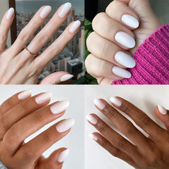 Olive & June edge detail of press-on nail profile, thin realistic contour