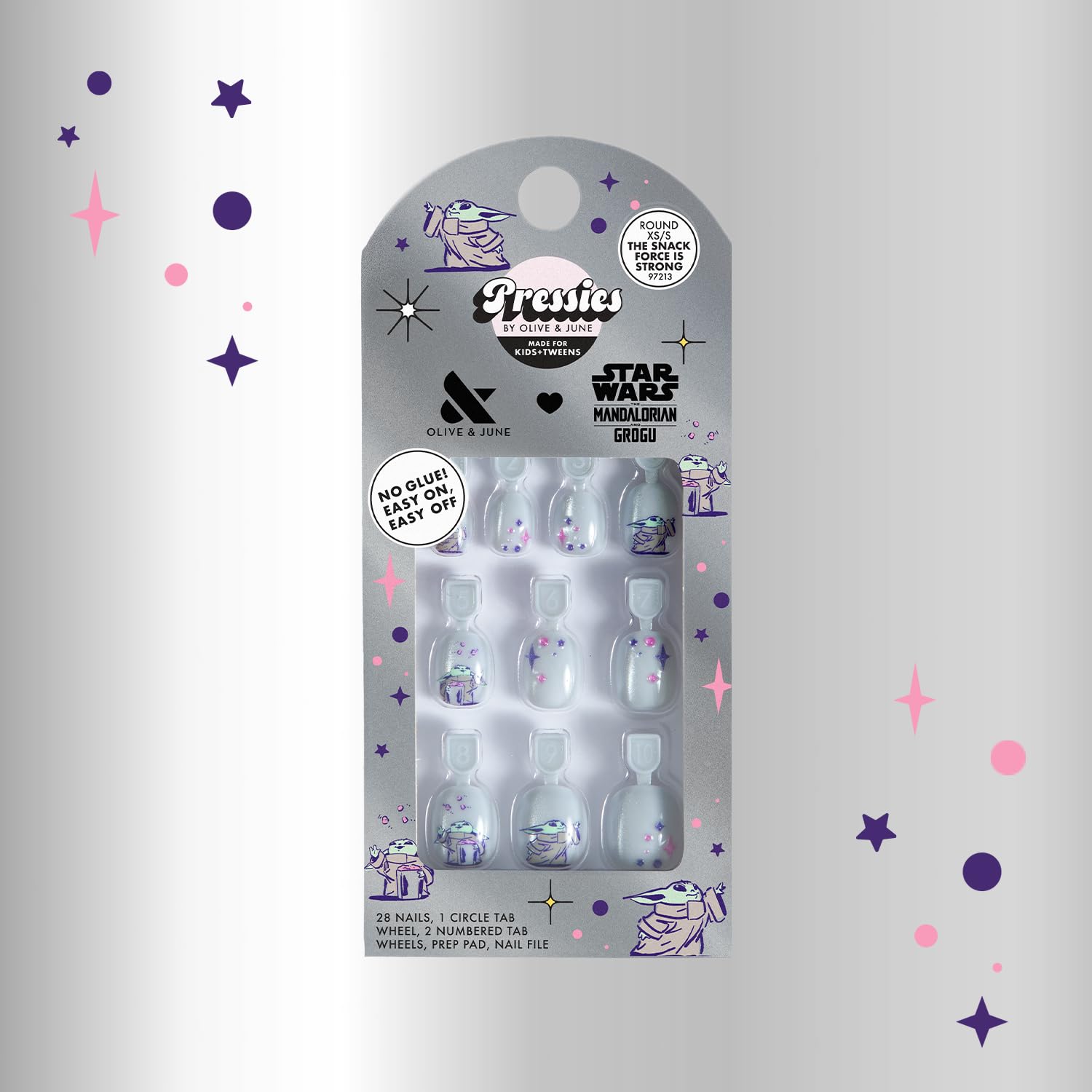 Olive & June adhesive tab wheel displayed for easy, glue-free wear
