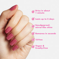 Olive & June polish bottle beside Quick Dry Top Coat for longer-lasting finish benefit