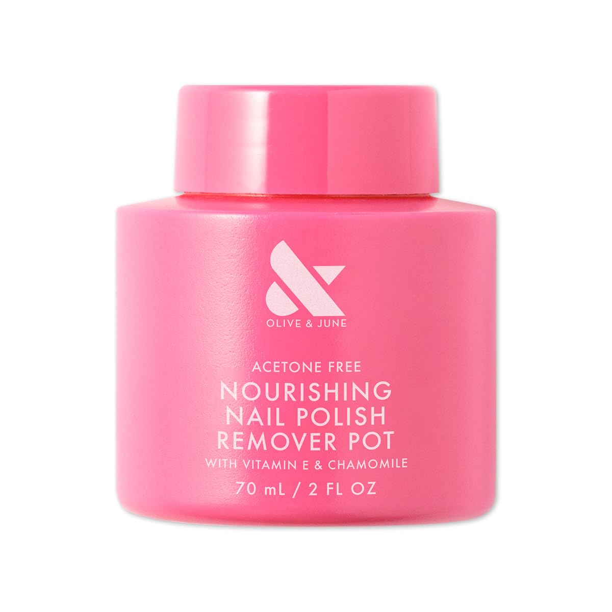 Olive & June remover pot front packaging showing clean, portable design and benefit of no‑mess removal