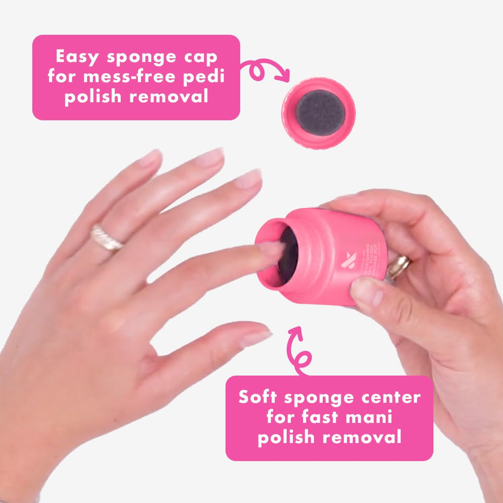 Olive & June remover pot open to reveal foam center that removes polish quickly and protects nails