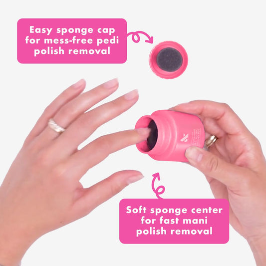 Olive & June remover pot open to reveal foam center that removes polish quickly and protects nails
