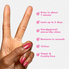 Olive & June polish being applied to a nail for instant dry convenience