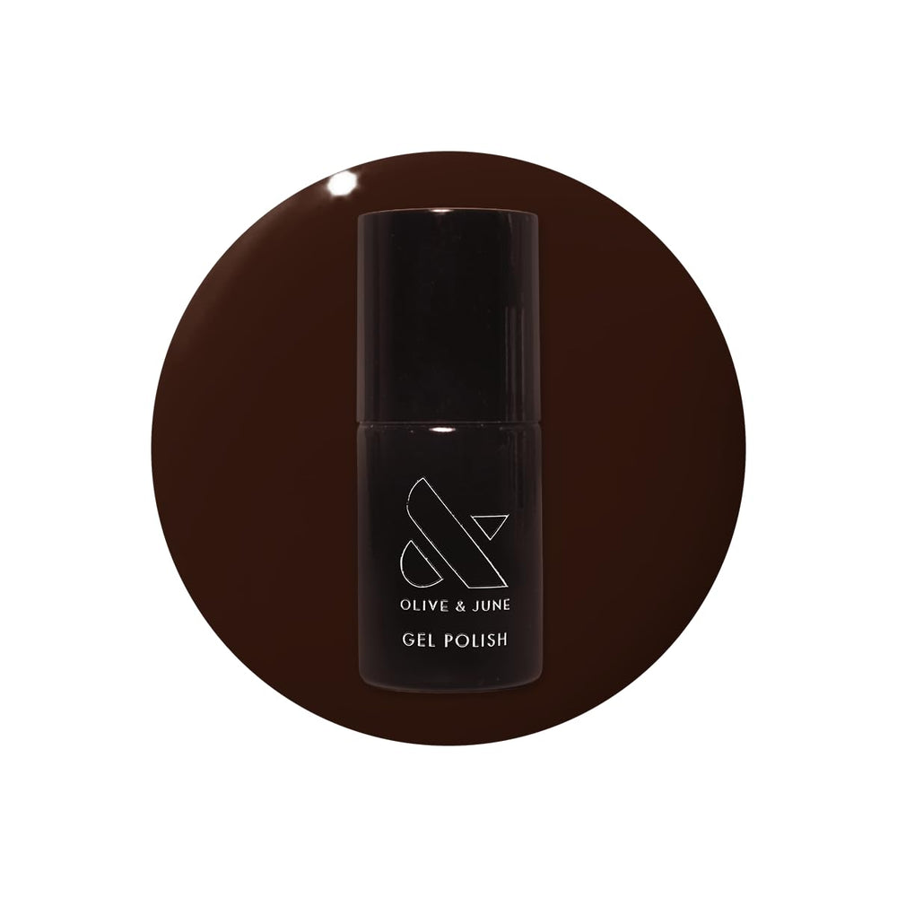 Olive & June front bottle showing sable brown shade and salon finish