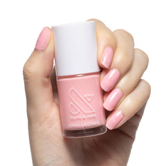Olive & June front packaging showing Saltwater Taffy pink and benefit of salon-quality finish