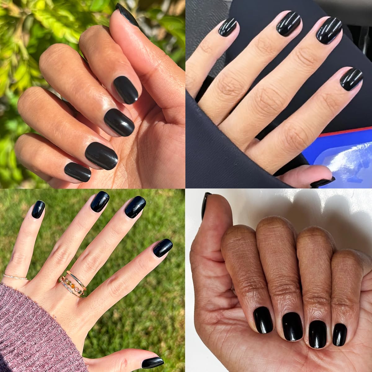 Olive & June press-ons on model hand showing size and fit comparison