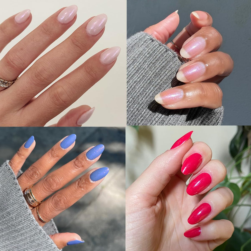Olive & June manicured hand wearing Sparkle Fairy showing salon-like shine