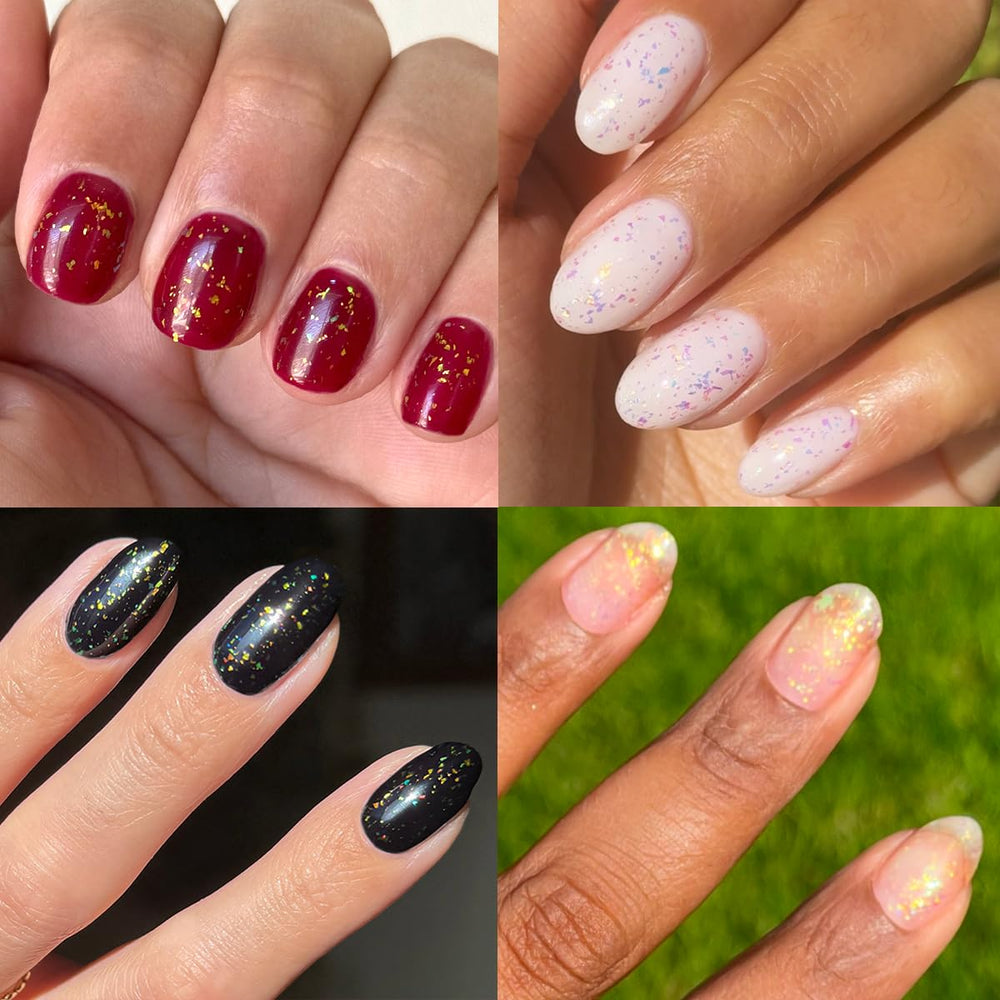Olive & June painted hand showing Stardust nails with durable, salon-style shine