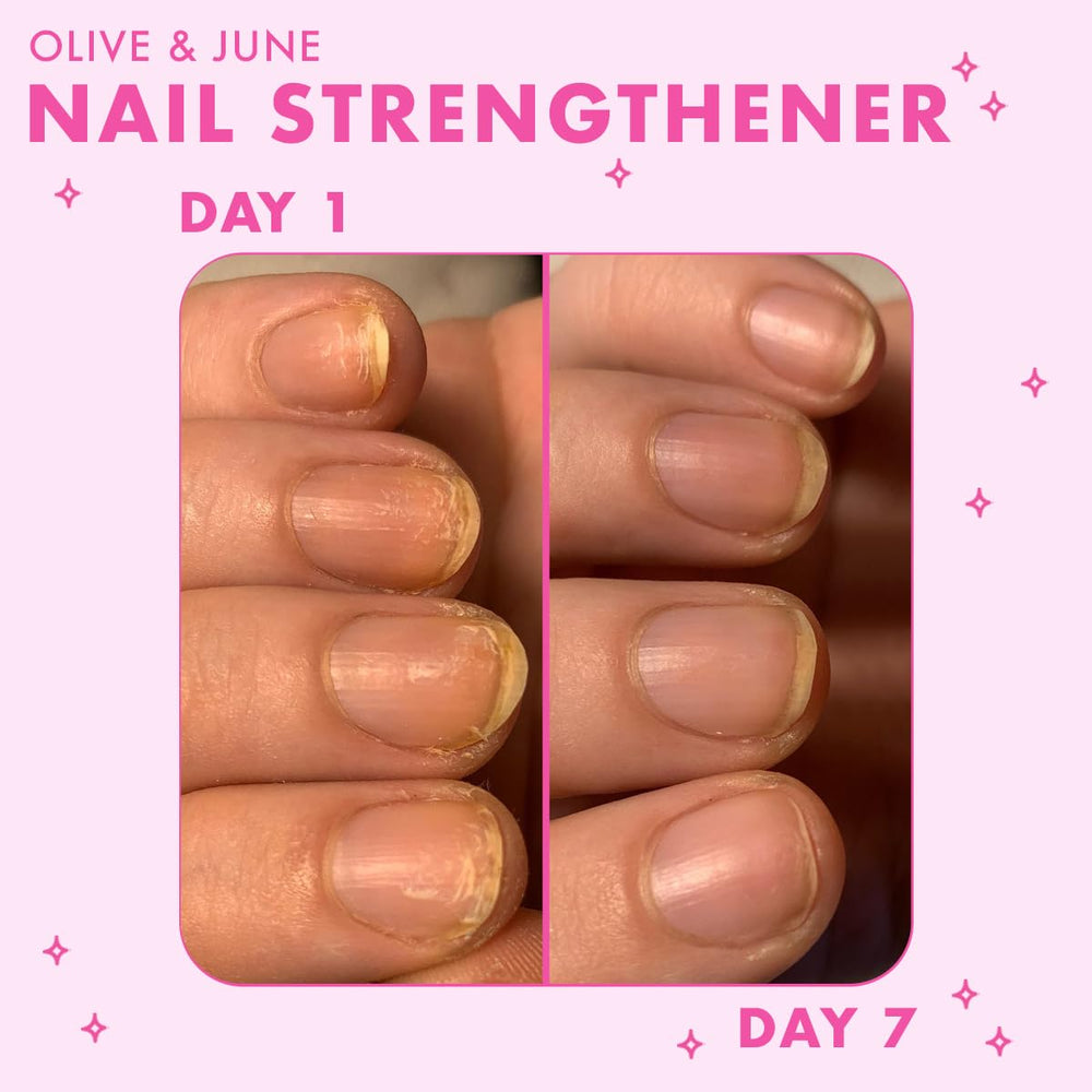 Olive & June bottle staged in manicure setup for routine use