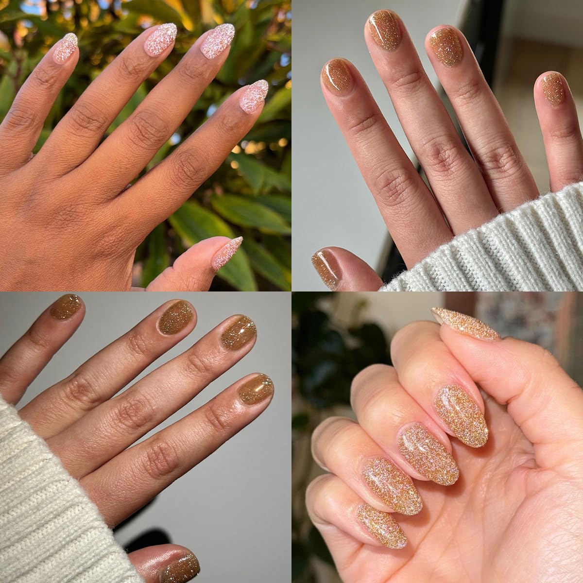 Olive & June Pop Fizz applied on fingernails delivering glamorous long-wear sparkle