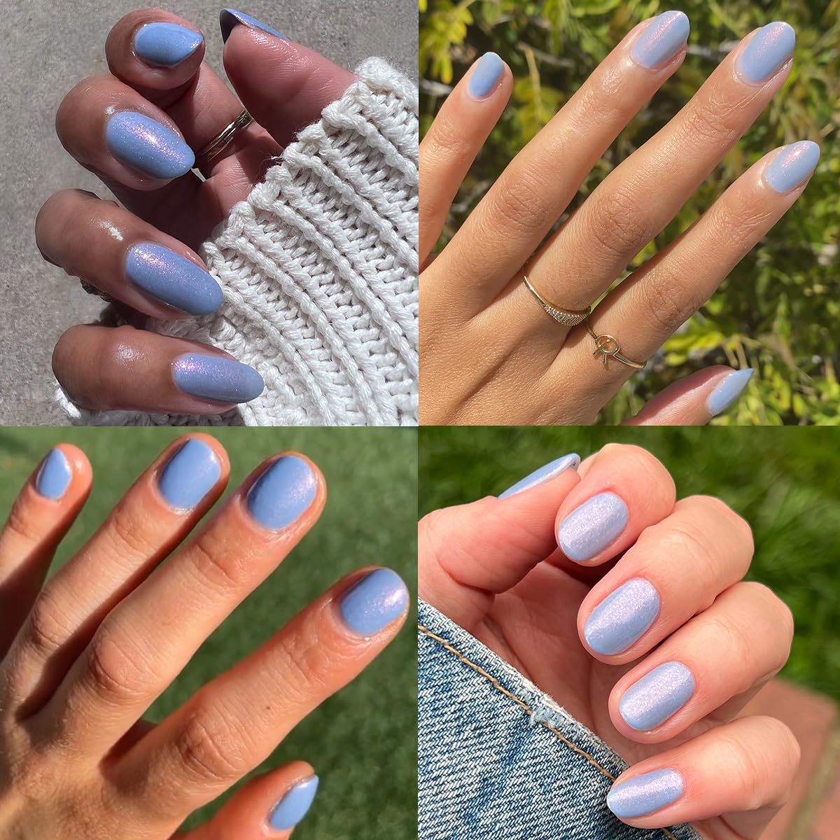 Olive & June swatch on fingers showing coverage and salon-quality sheen