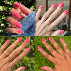 Olive & June red polish swatches on skin illustrating true color payoff
