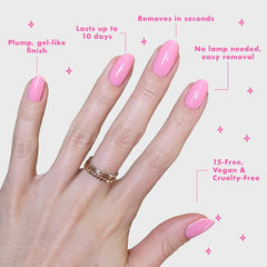 Olive & June bottle paired with Long-Lasting Top Coat for enhanced gloss and longevity