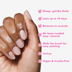Olive & June bottle with Long-Lasting Top Coat showing enhanced durability benefit