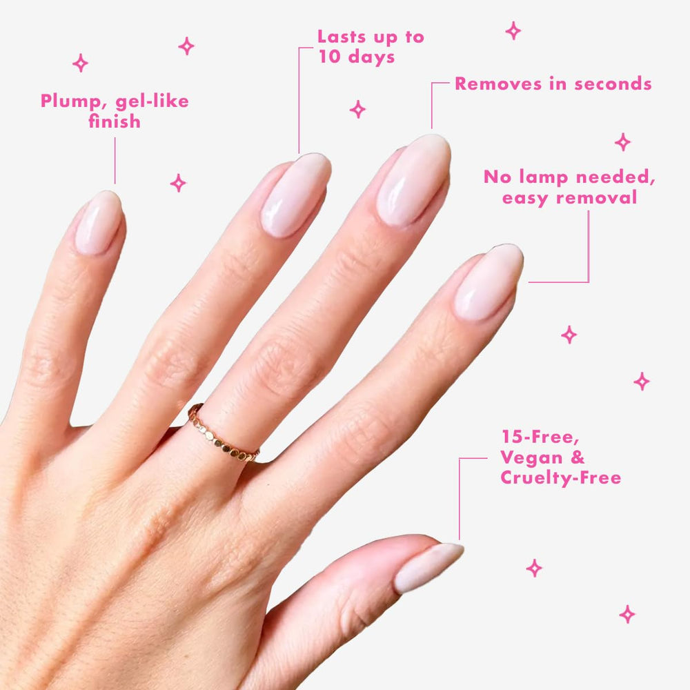 Olive & June polish bottle beside Long-Lasting Top Coat for paired high-shine results