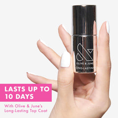 Olive & June wide brush close-up demonstrating smooth, streak-free coverage