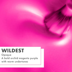 Swatch stroke of Wildest Magenta on nail showing opaque color payoff benefit