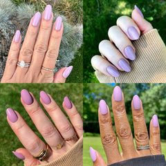 Olive & June woman applying a press-on nail at home for fast salon-quality results