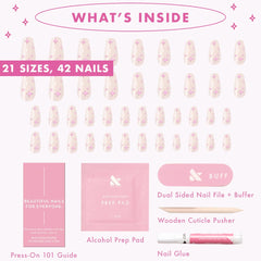 Olive & June worn manicure lifestyle shot showcasing bold medium coffin look