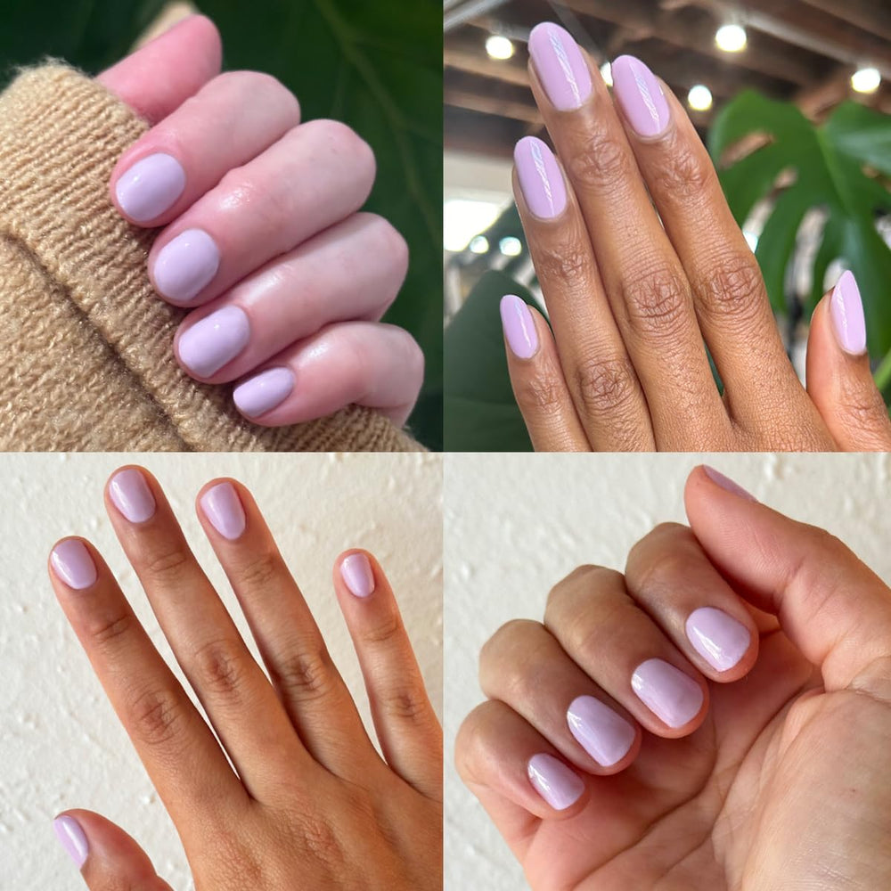 Olive & June cured nails with You're Invited Lilac showing glossy, plump salon finish