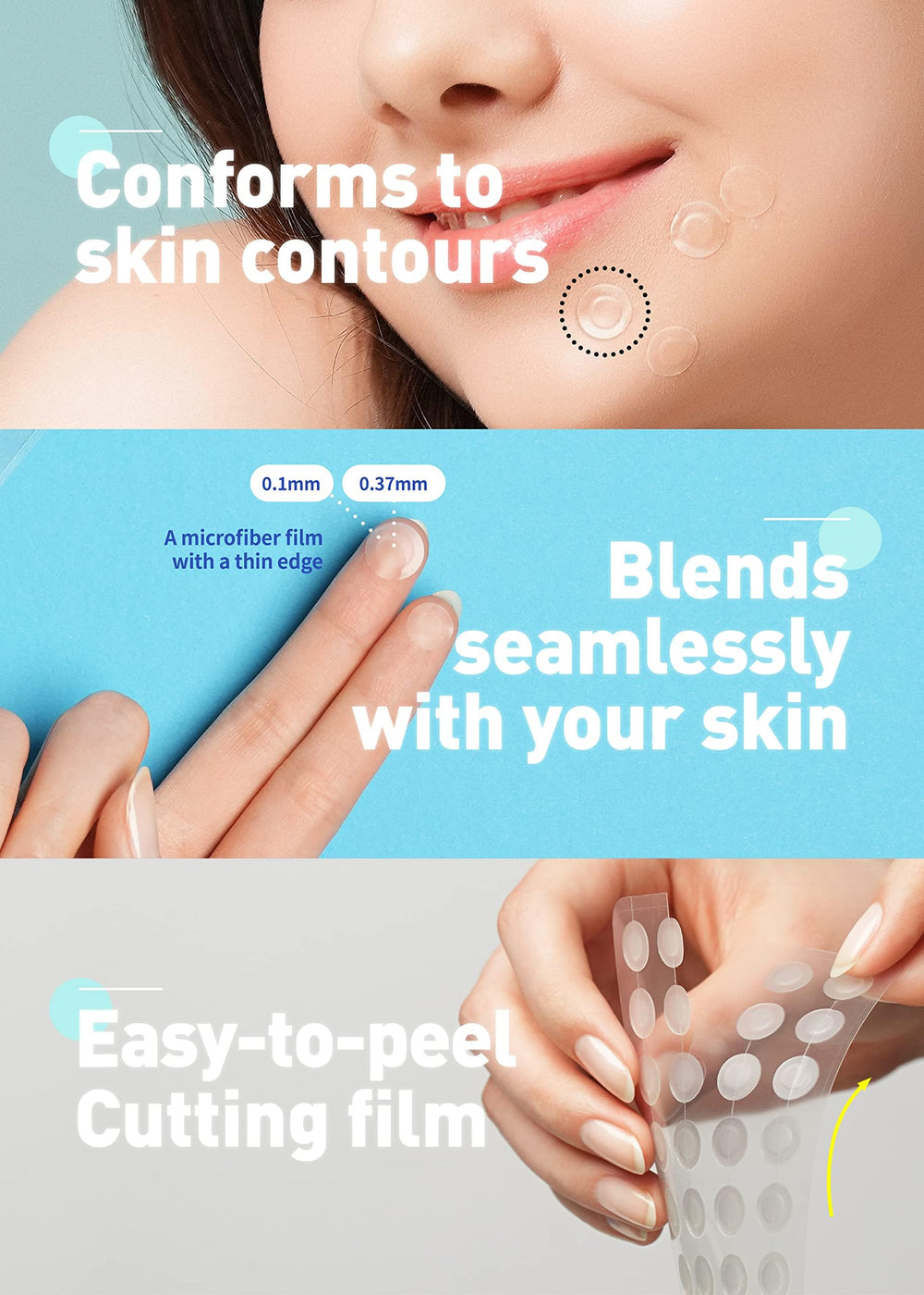 OLIVE YOUNG patch applied on cheek showing discreet protection and coverage