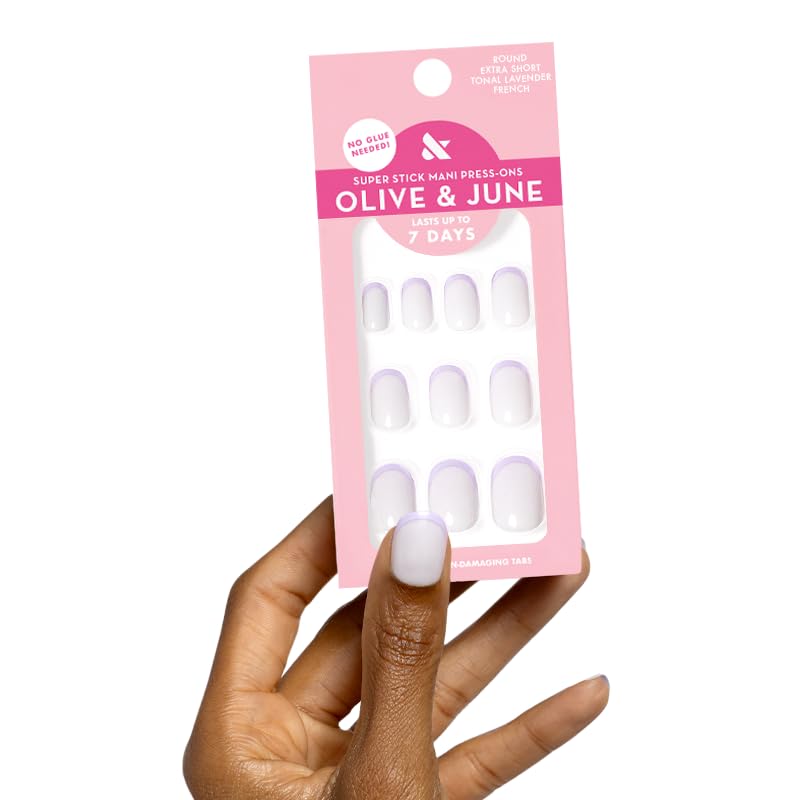Olive & June front box showing tonal lavender French and included tools benefits quick salon results