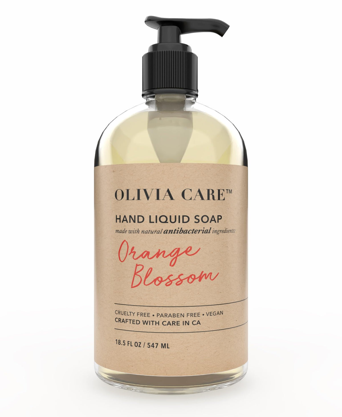 Olivia Care front bottle view highlighting size and scent benefits