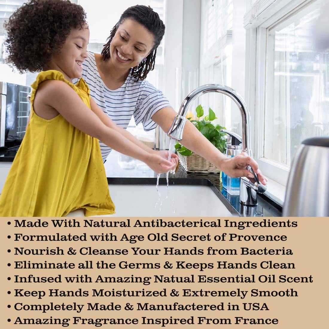 Olivia Care bottle next to kitchen sink showing practical use and fresh scent benefit