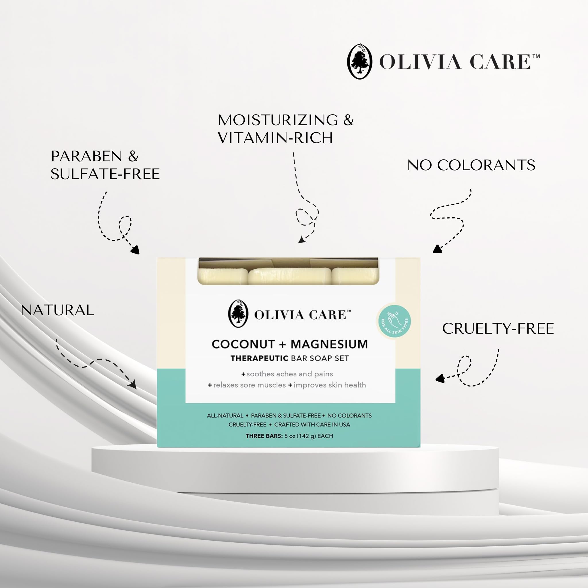 Olivia Care rich lather in hand from coconut soap, demonstrating creamy moisturizing foam