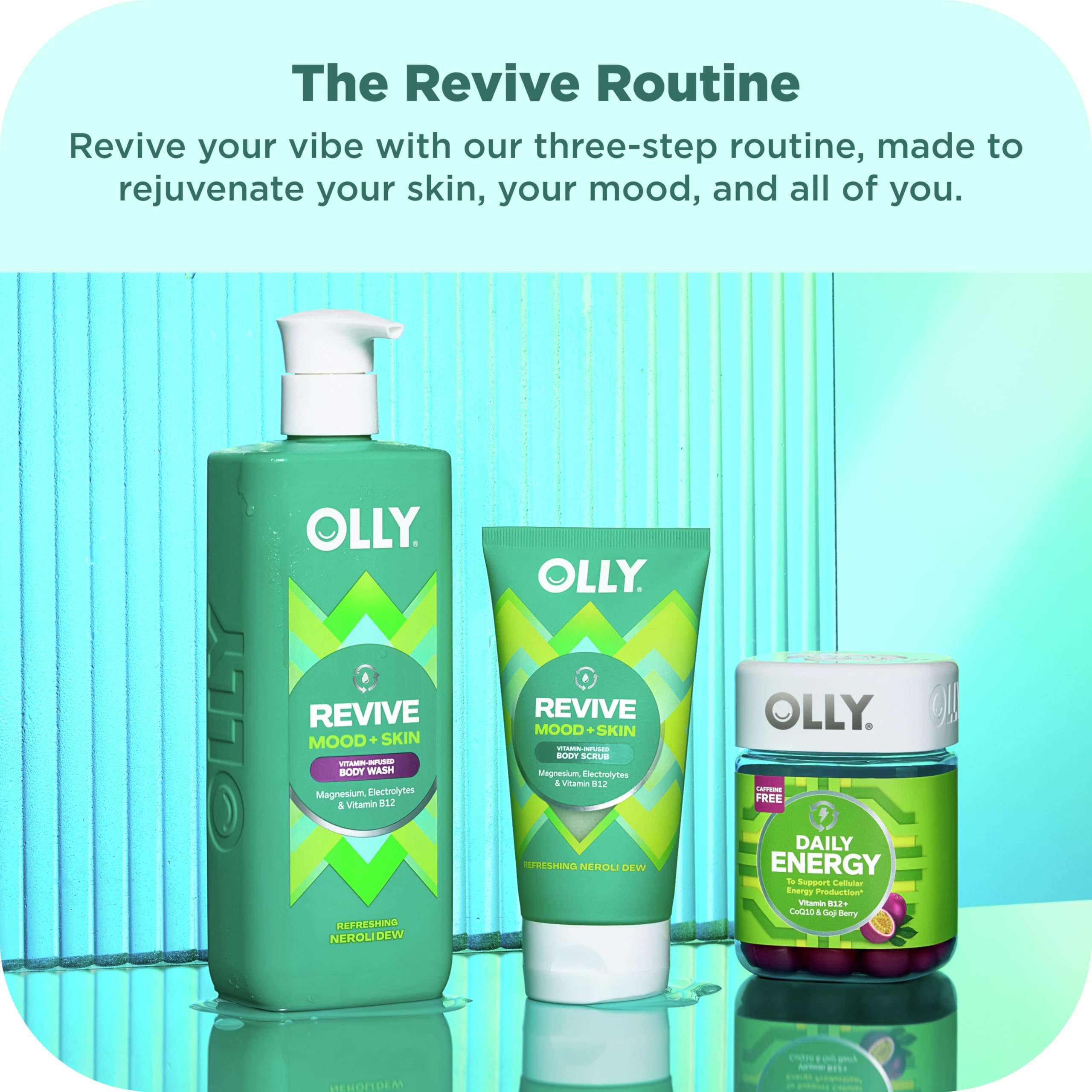 OLLY close-up of creamy gel texture highlighting gentle hydration and smooth lather