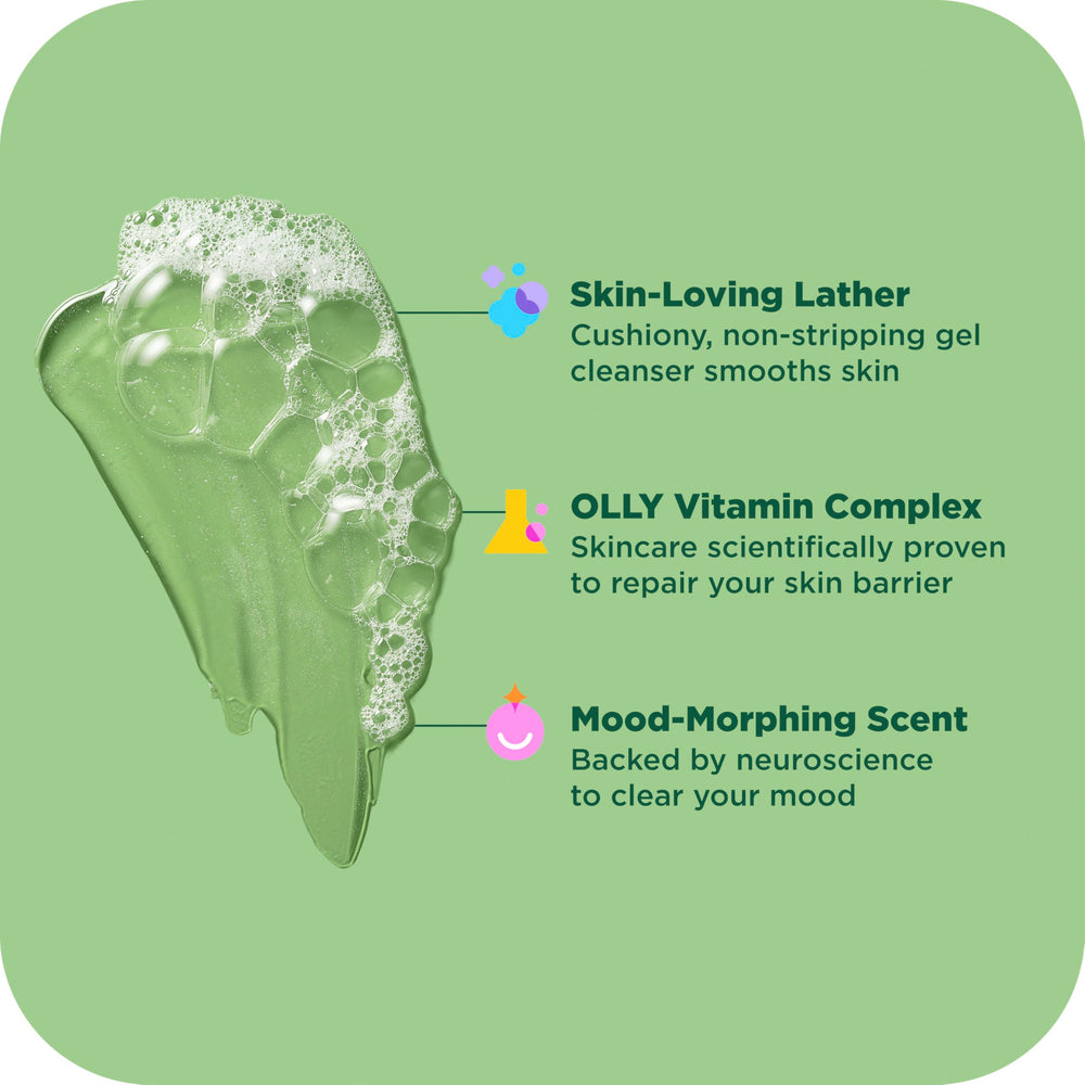 OLLY gel texture close-up showing clear consistency for gentle exfoliation