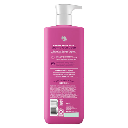 OLLY close-up of pump and label highlighting gentle formulation benefit
