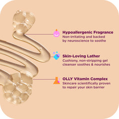 OLLY creamy lather on skin illustrating soft, hydrating foam benefit