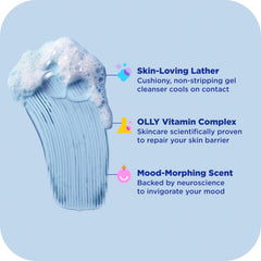 OLLY pump dispensing COOL body wash demonstrating easy-use and controlled amount