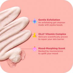 OLLY close-up of jojoba beads highlighting gentle exfoliation action