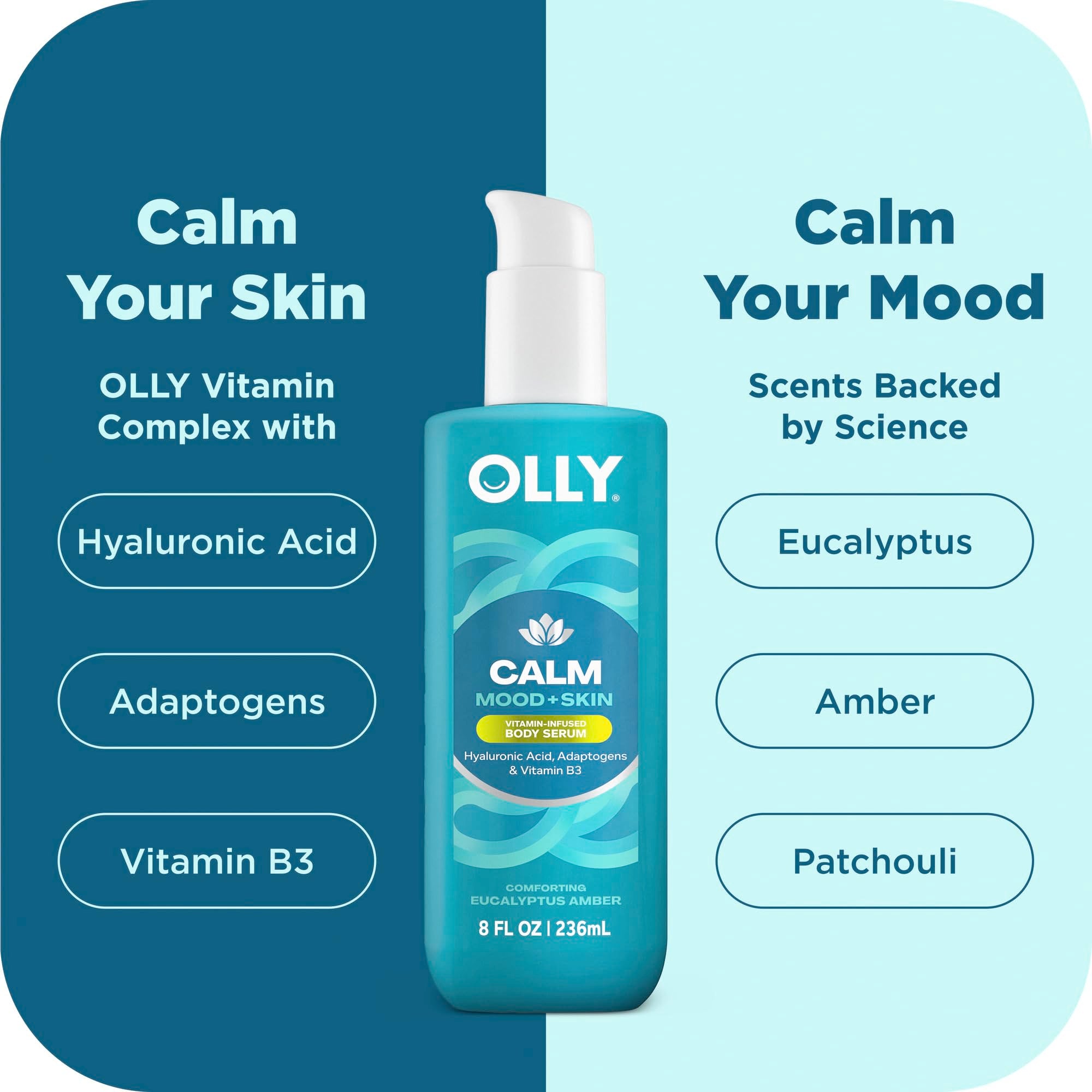 OLLY pump dispenser and label detail for easy daily use