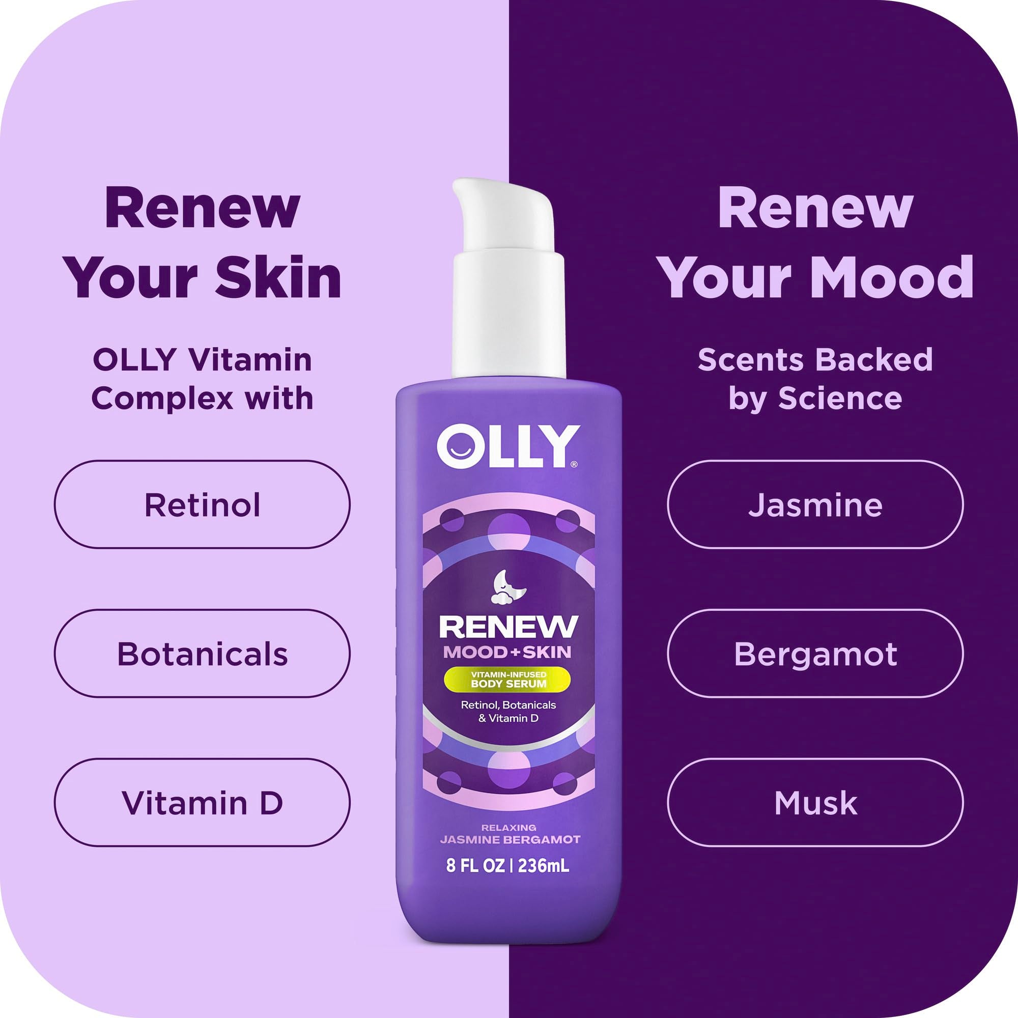 OLLY ingredient label close-up showing vitamin complex and retinol benefits for skin