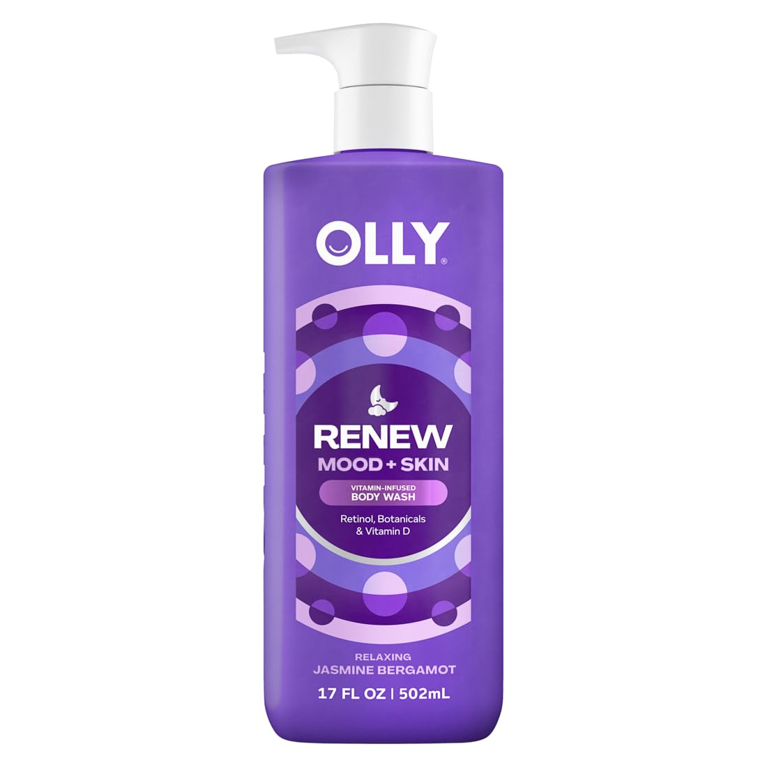 OLLY bottle front packaging showing clean 17oz label and calming scent
