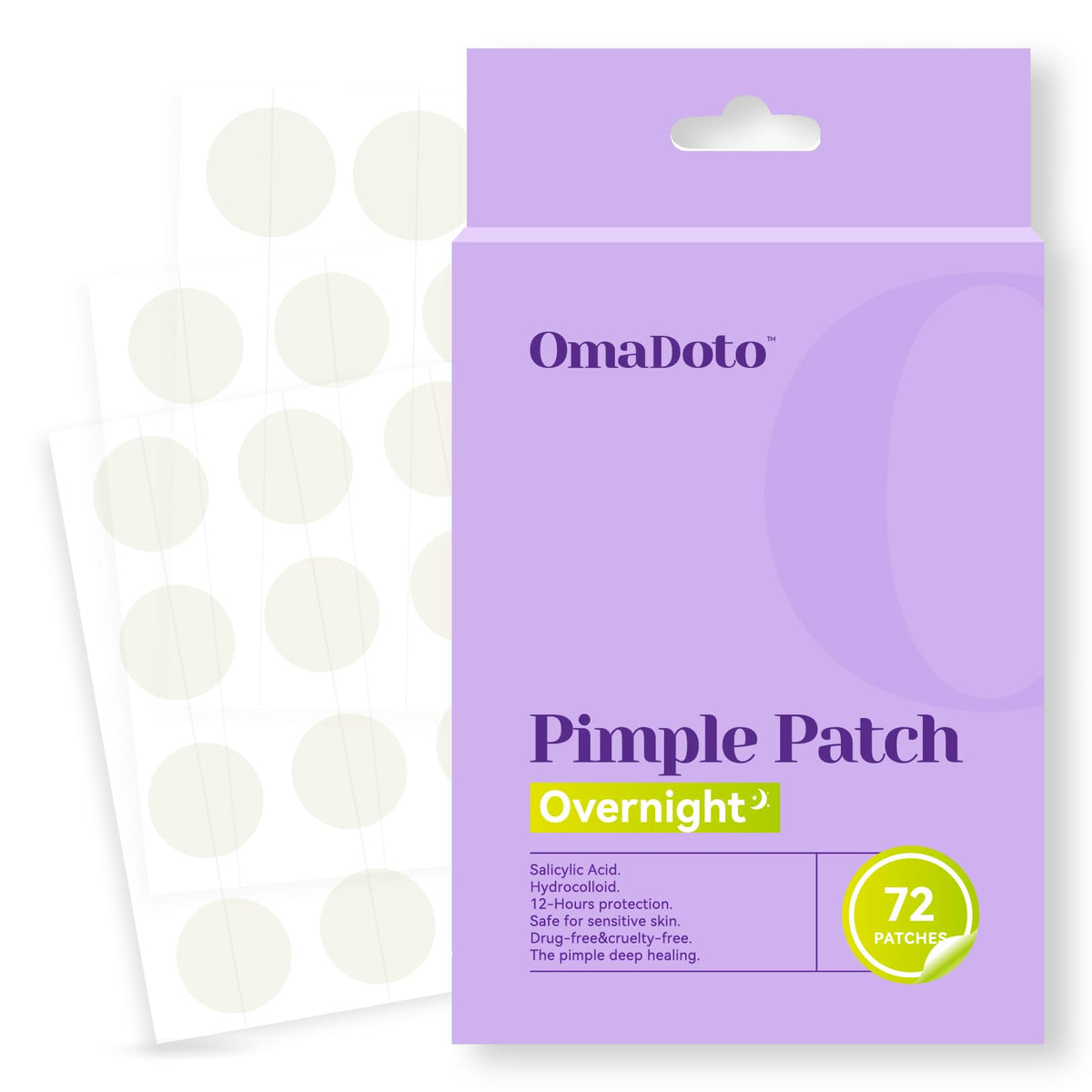 OMADOTO front packaging showing 72-patch box and benefits