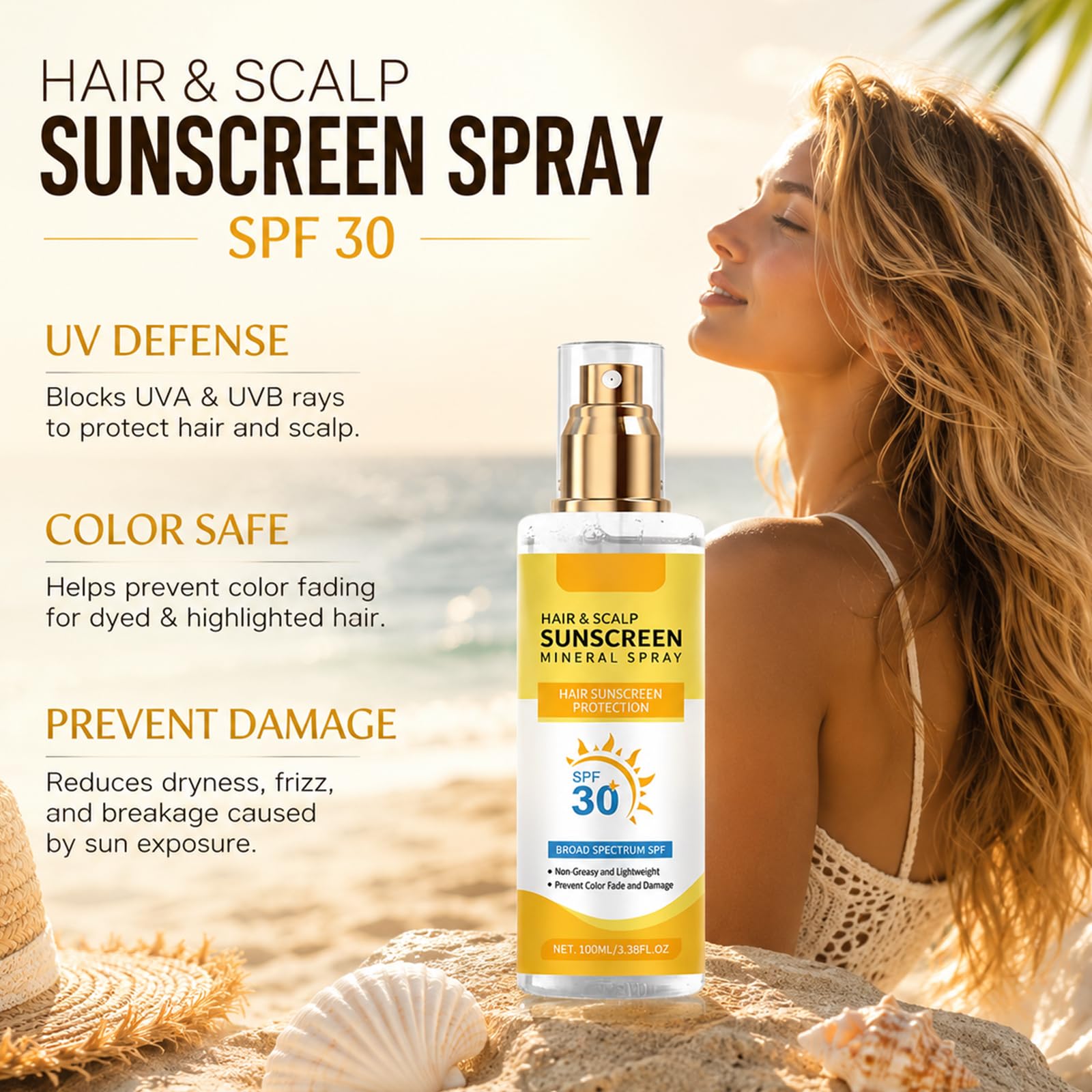 Omexry fine mist on hair strand showing lightweight coverage and non-greasy finish