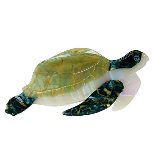 OMG Decor sea turtle front view showing glossy green acetate and secure hold